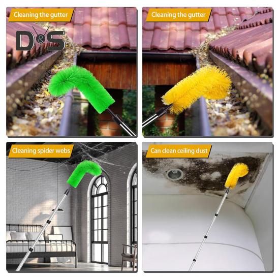 Телескопическая щетка для очистки водостоков Инструмент для очистки водостоков с 8 съемными телескопическими штангами и 2 чистящими щетками