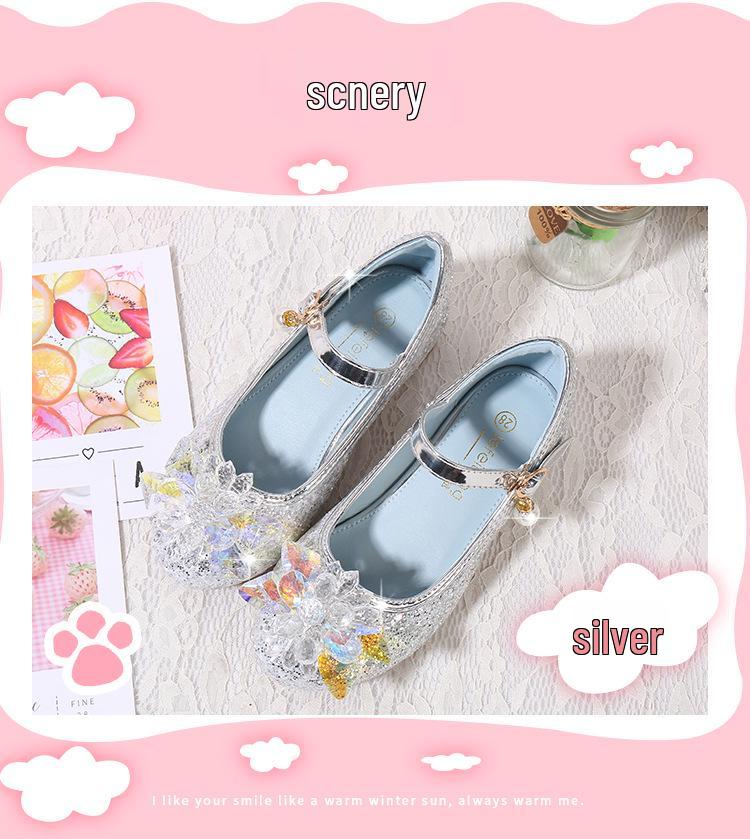 Туфли-лодочки принцессы с голубыми кристаллами для девочек - Весенне-осенние модные туфли с цветочным декором, не скользят для детей
