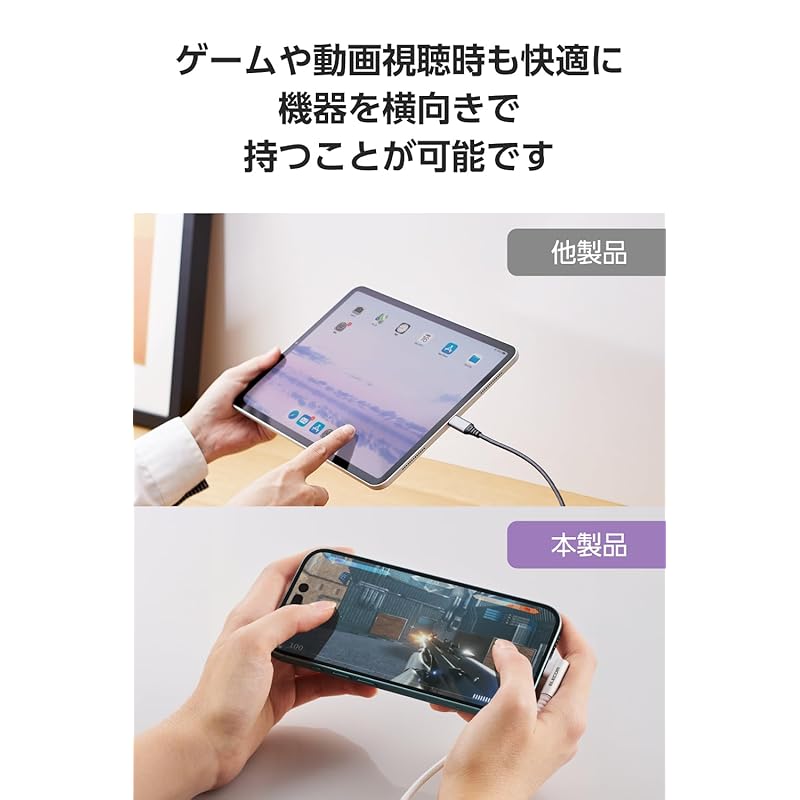 ELECOM USB Type-C Cable 0.3m (USB-C To USB-C) L-shape 60W PD Compatible Nylon Mesh [USB-IF Certification] White MPA-CCECL03WH