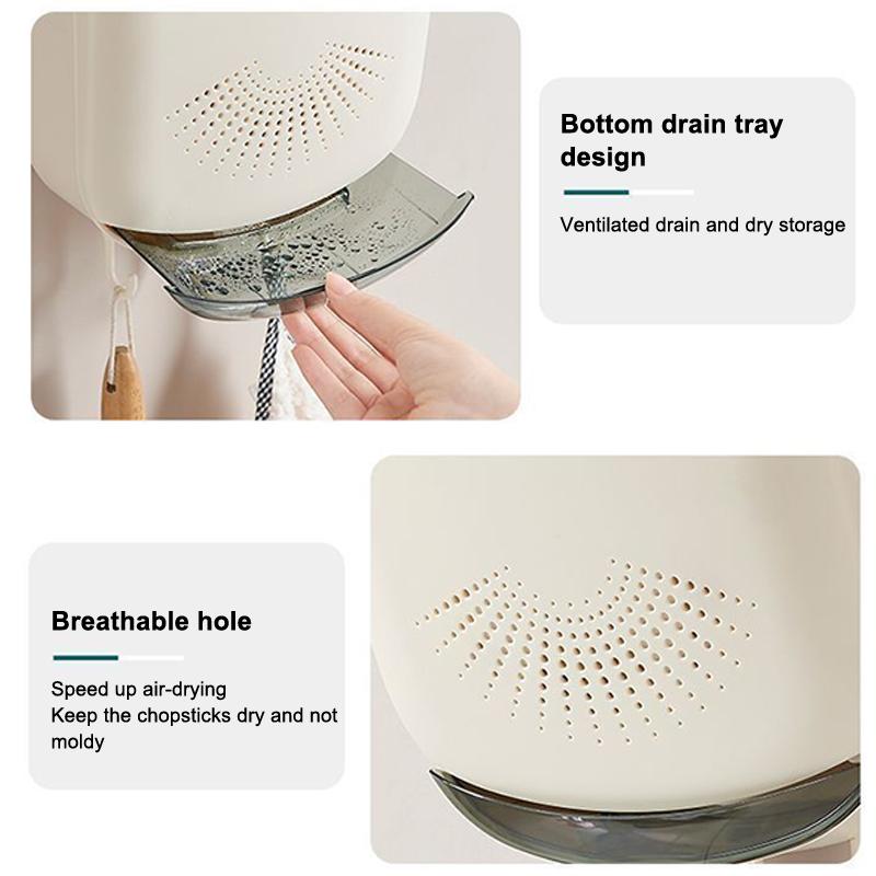 Kitchen Cutlery Storage Box Wall Mount Tableware Storage Holder With Lid Dustproof Spoon And Chopstick Organizer Drain Racks