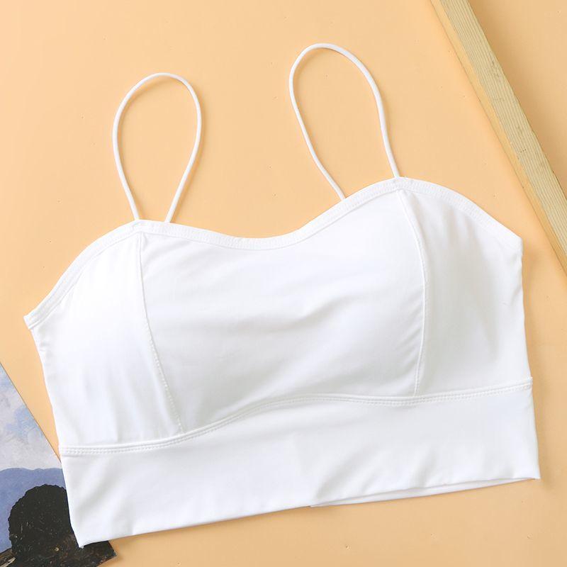 Женское нижнее белье из ледяного шелка, студенческий пуш-ап, утолщенный, увеличивающий объем, с открытой спиной, на бретелях, майка-ками, базовый слой, лето