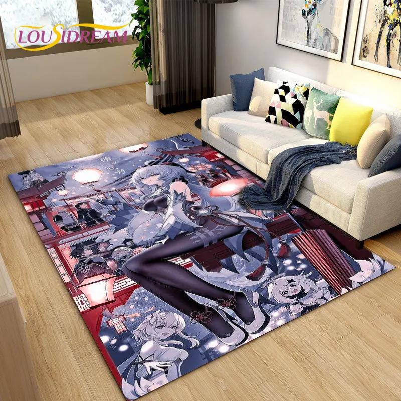 Genshin Impact Game Gamer Мультфильм Коврик, Коврик для гостиной Спальня Диван Коврик Украшение, Детский нескользящий напольный коврик