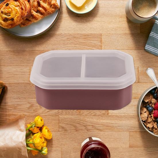 Силиконовый ланч-бокс с двойным отделением, контейнер для бенто, портативный, подходит для микроволновой печи, для приготовления еды на работу, в школу, на пикники