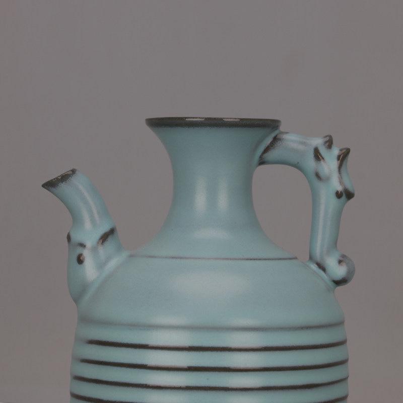 Song Dynasty Ru Kiln Blue Glaze Knife-Cut Dragon Handle Pot - Chinese Cultural Relic Antique Porcelain Imitation