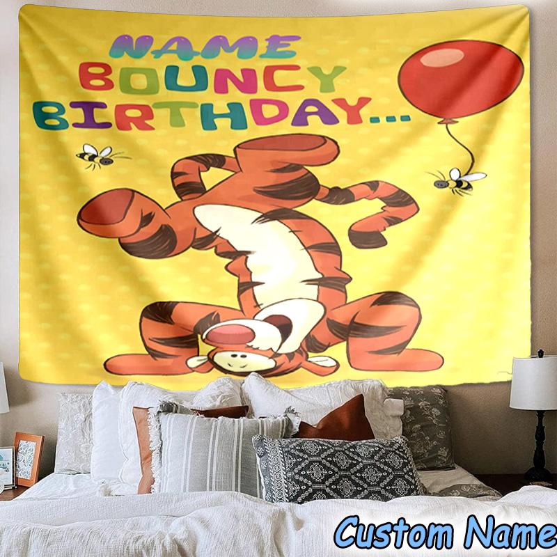 Custom Name Tapestry Cartoon Tiger Tapestry Room Decoration Wall Hanging for Living Room Bedroom, dormitory, Birthday and Christmas gifts