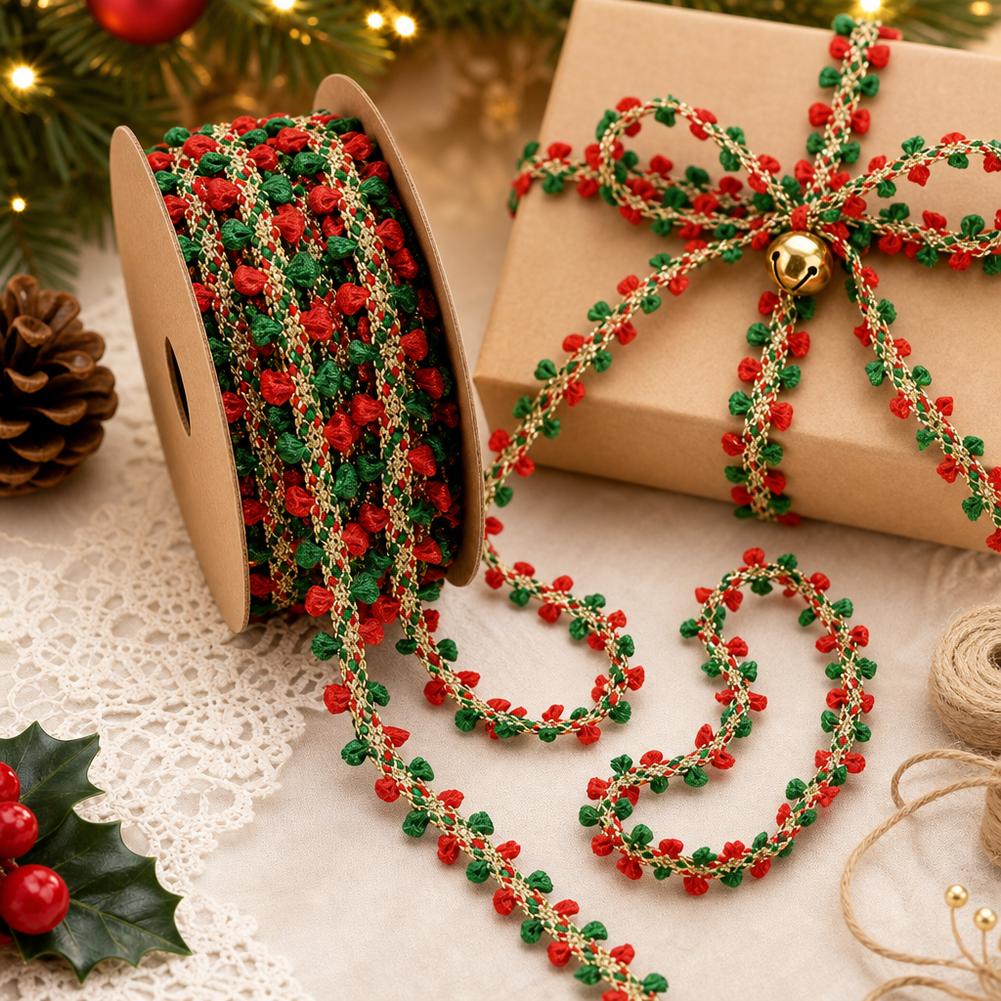 Christmas Ribbon 5Yards Red Green Gold Woven Trim For Gift Wrapping DIY Bow Craft Holiday Decor