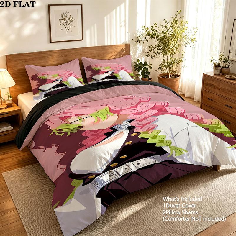 Demon Slayer Pattern Bedding Quilt Set Quilt Cover Pillowcase Home Birthday Gift(1 * duvet cover + 2 * pillowcase, without core)