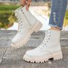 Fashion Comemore Shoes for Woman Bottom Lace-up Leather Ankle Boots Autumn Fashion Women Shoes Lace Up Leather Heeled Bottines Femmes