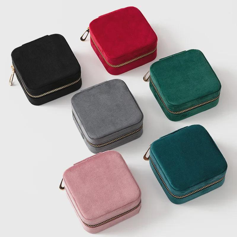 Compact Velvet Jewelry Travel Box for Rings, Earrings, and Necklaces