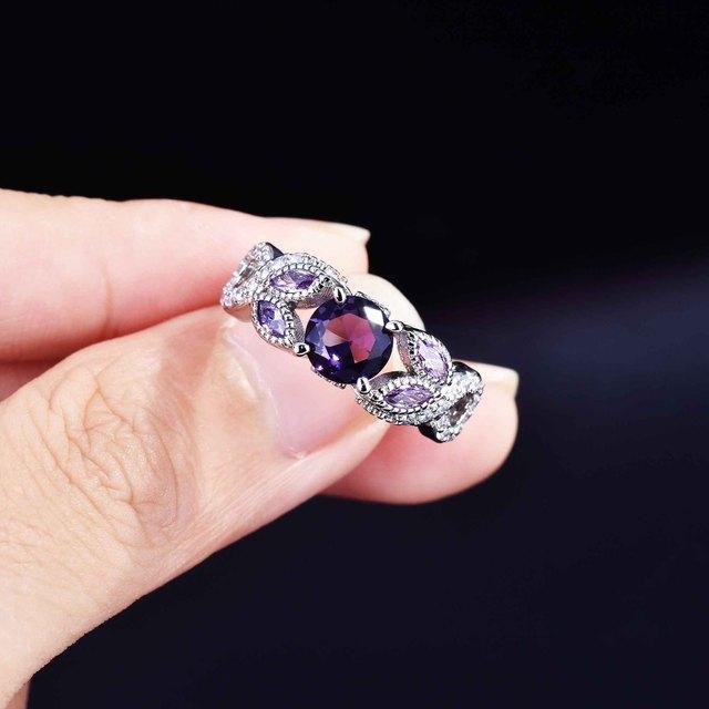 100 %925 Sterling Silver Origin Amethyst Ring Females Anillos De Wedding Bands Amethyst Gemstone Wedding Bands Ring Box Women