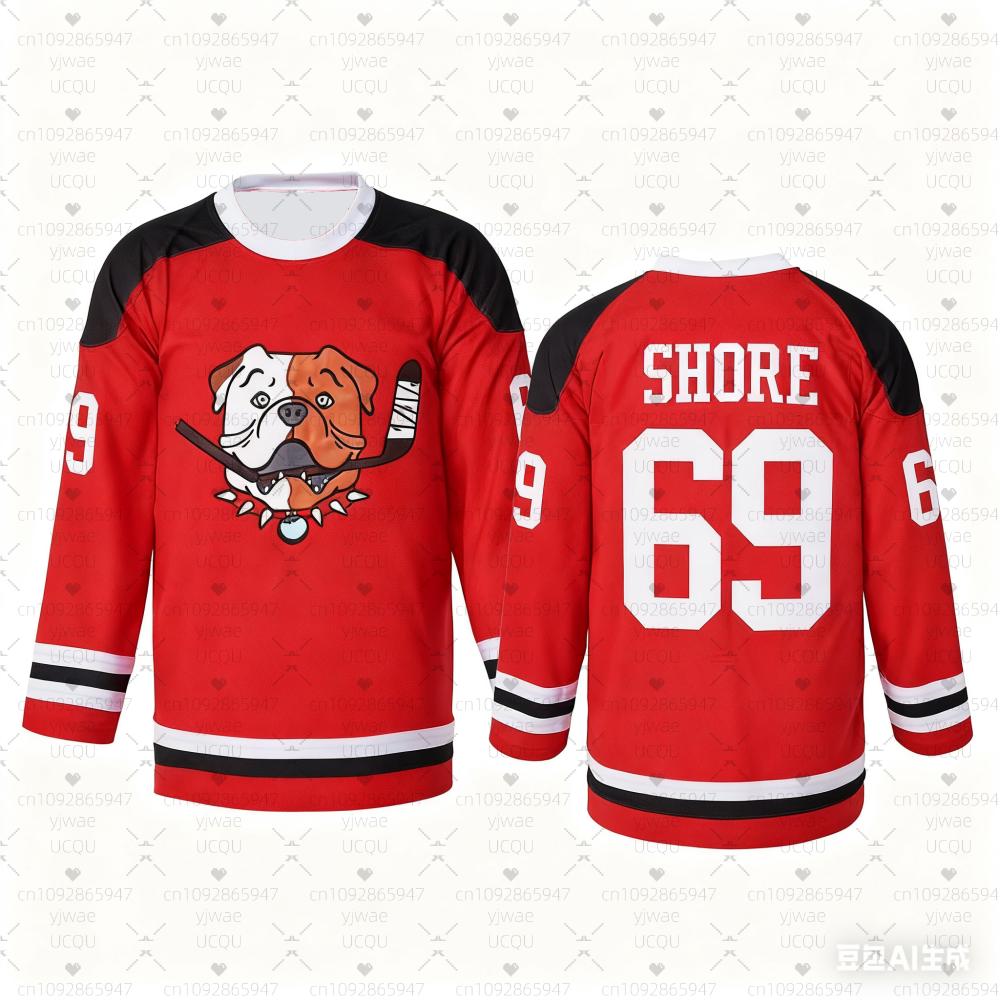 Зима 2025 Мужские Shoresy Shore 69 Хоккейная футболка Sudbury Bulldogs с круглым вырезом Унисекс Мода Мужская Повседневная Хип-хоп Уличная одежда Футболка