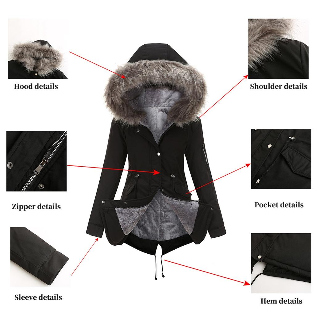 Women's Plus Velvet Hooded Collar Winter Mid-length Warm Coat Large Size Loose And Comfortable Cotton Jacket