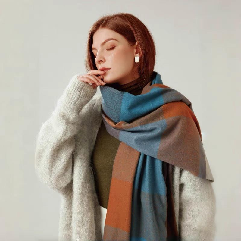 Double Sided Cashmere Shawl Tassel Scarf Windproof Wrapped Scarves Winter Women's Plaid Long Knitted Scarf Hijab Stole