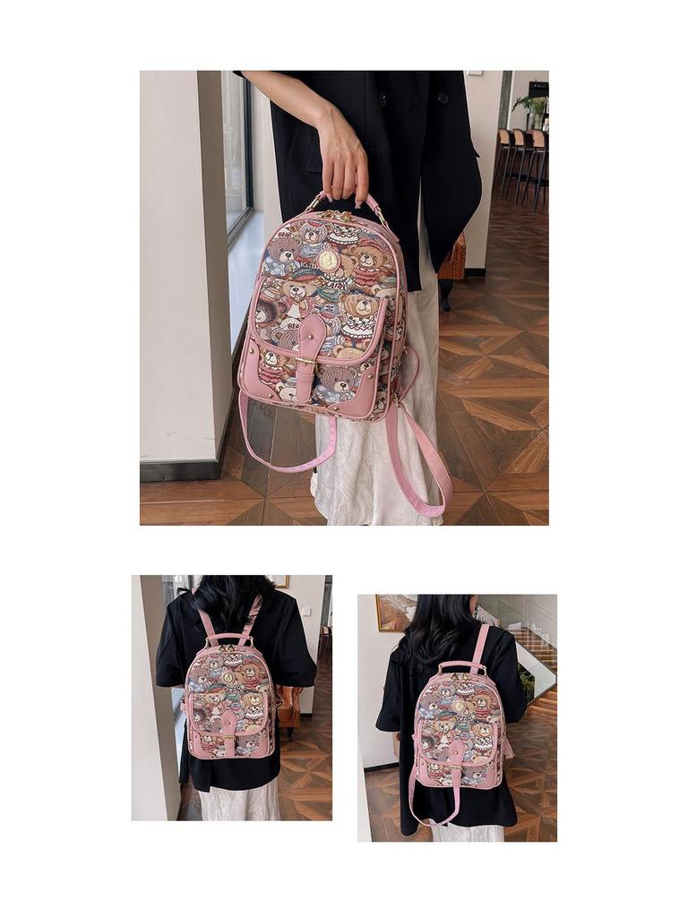 Hello Kitty Women's Cute Bear Backpack - 2025 Street Fashion Cartoon Style
