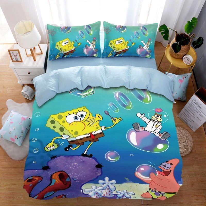 Anime-Themed SquarePants Design Bedding, 3D Digital Print Patrick Star, All-Season Polyester Quilt Cover & 1/2 Pillowcases