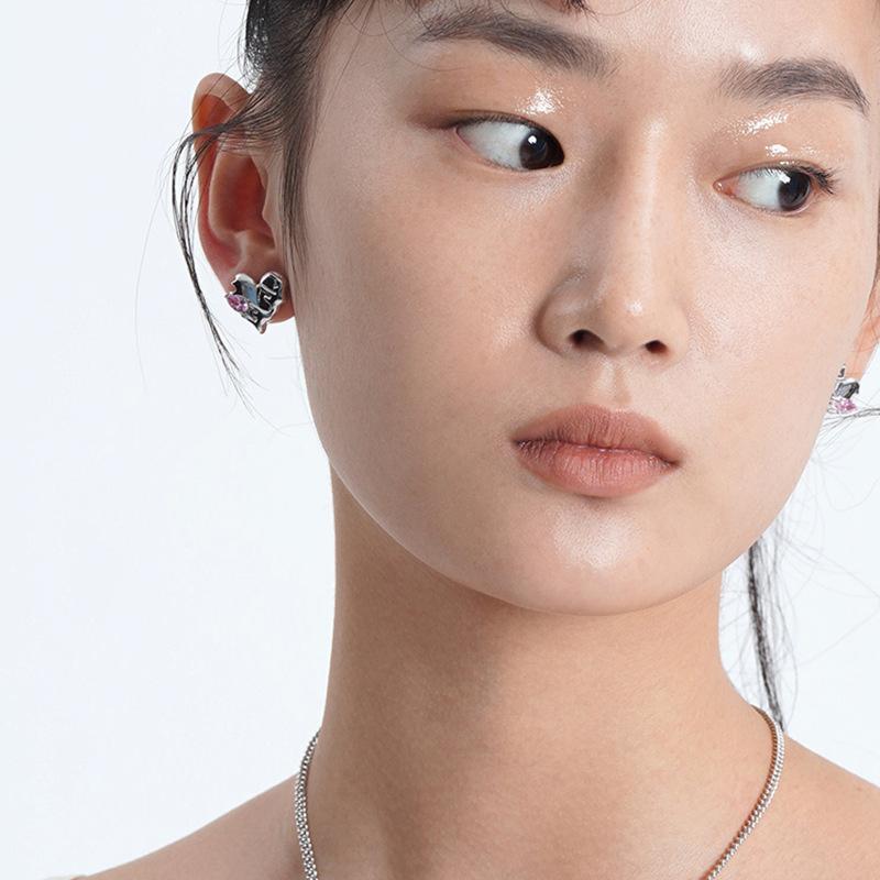 Серьги-гвоздики Lava Love Zircon, женские, с индивидуальностью, простые, легкие, роскошные, розовые, с бриллиантами в форме сердца