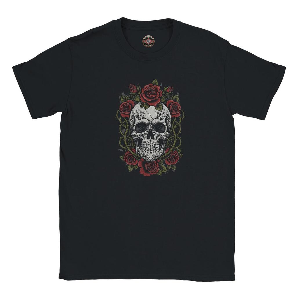 Custom Skull and Roses T-Shirt – Unique Design, Soft Touch, Ideal for DTG Printing