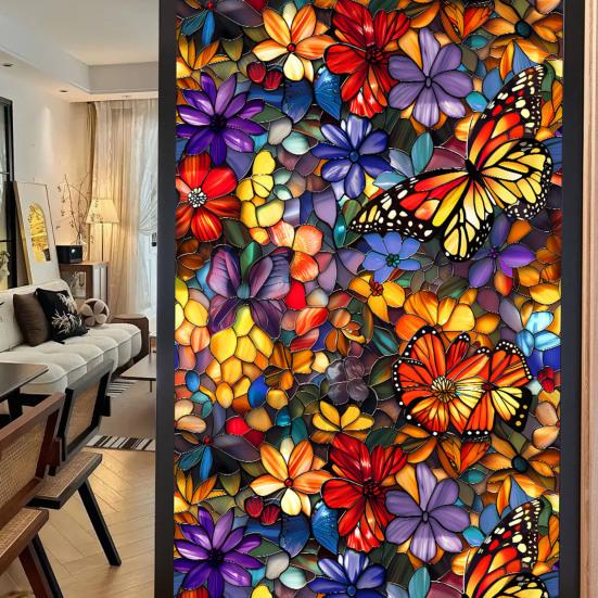 Витражная статическая оконная пленка Винтажная цветочная защитная пленка для защиты от солнца Водонепроницаемая пленка для покрытия окон из ПВХ