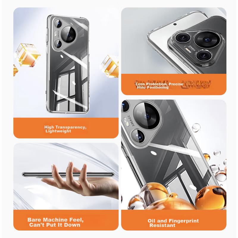 Phone Case for Huawei Pura70, HUAWEI P70 Transparent Lens Full Protection, Shockproof, Anti-Fingerprint, Ultra-Thin Bare Feel TPU Soft Case