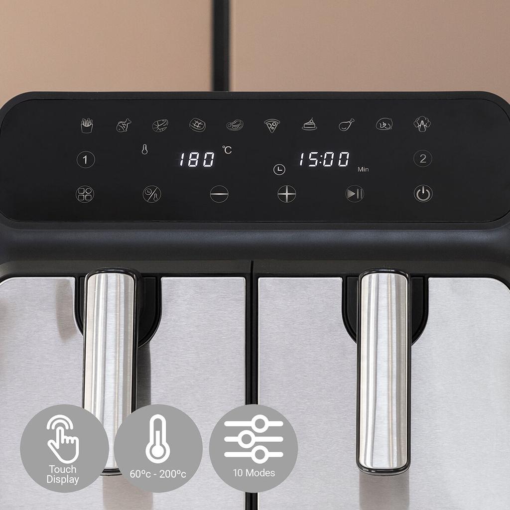 Аэрофритюрница InnovaGoods Fryinn Double 8000 Black 3400 Вт 8 л Нержавеющая сталь