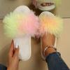 Fashion Fur Slippers Female Plush Slides Casual Flat Low Heels Shoes for Women Mixed Color Furry Fur Slippers Plus Size