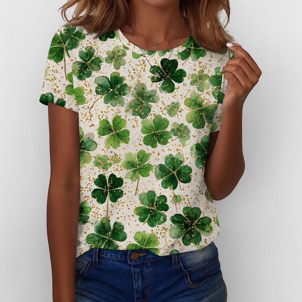 Женская футболка футболка принт короткий рукав повседневная выходная мода базовая обычная топ Ст. День Патрика