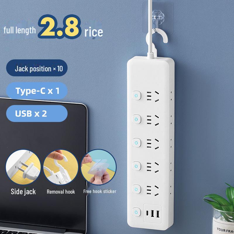 Умный USB Многофункциональный Сетевой Фильтр с Независимым Выключателем и Боковой Вилкой