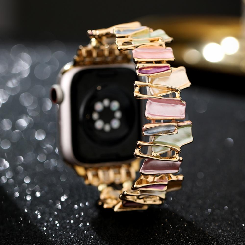 Дофаминовый ремешок для Apple Watch 9 8 7 6 5 4 SE UItra 2 Геометрический женский металлический эластичный браслет для iWatch 42 мм 40 38 41 49 45 44 мм