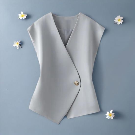 Women Waistcoat Solid V-Neck Sleeveless Single Suit Color Breathable Versatile Formal