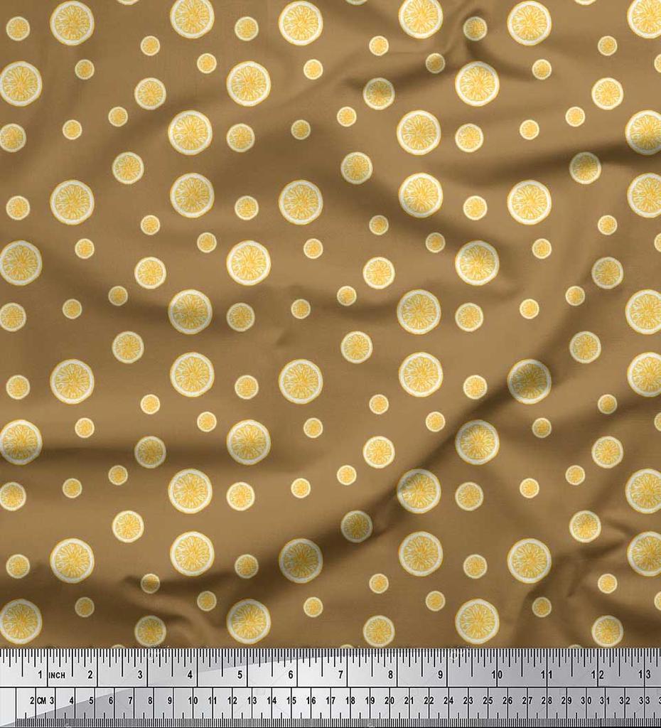 Soimoi Black Poly Crepe Fabric Lemon Slice Shirting Print Fabric by Yard 42 Inch
