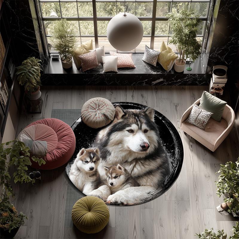 Круглый ковер «Три волка», ковер для гостиной, спальни, дивана, игровой комнаты, декор, нескользящий коврик для пола