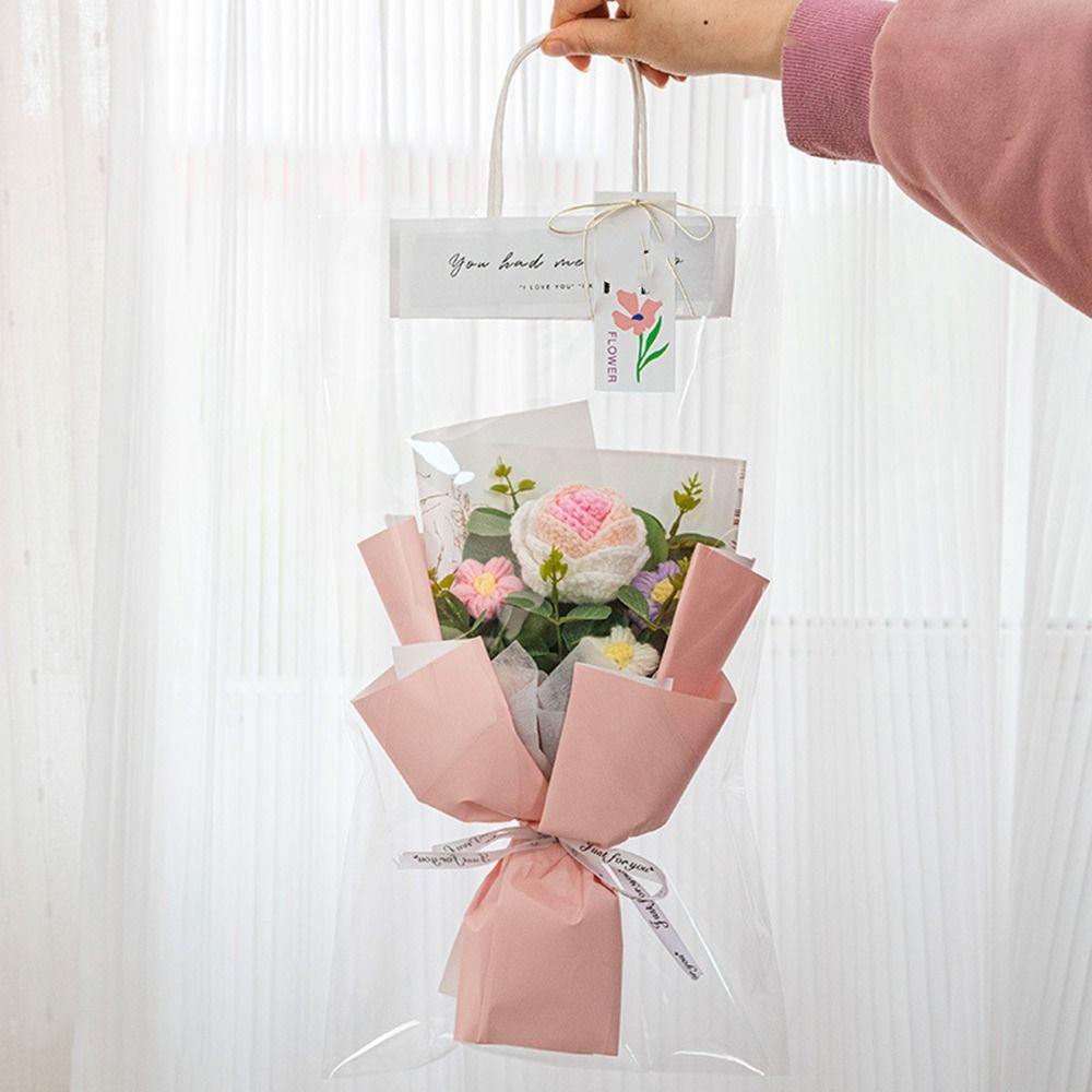 With Lights Rose Flower Bouquet Preserved Fresh Flower Hand-Knitted Fake Flowers  Kids Adult