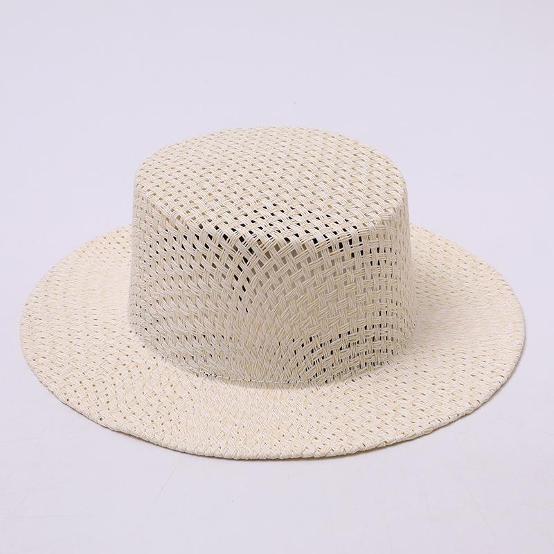 French flat top top hat multi-colored narrow brim daily versatile retro straw hat summer sun hat breathable vacation