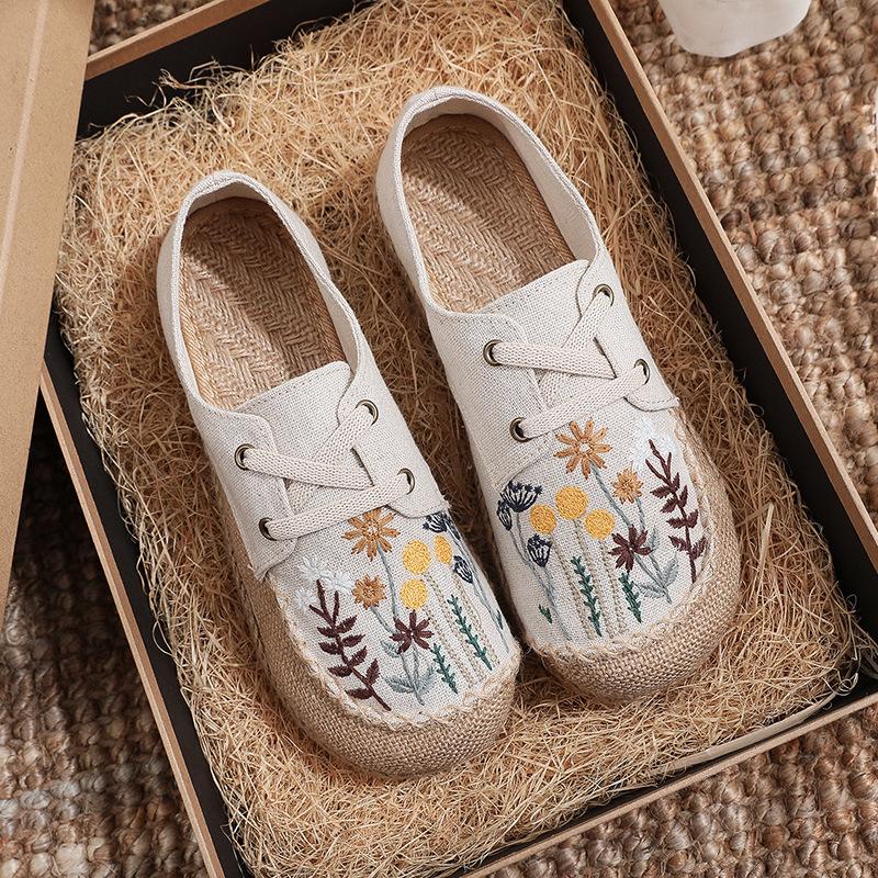 Spring Fashion Ethnic Style Women's Shoes Dandelion Embroidered Linen Shoes Tendon Bottom Hand-stitched Casual Cloth Shoes