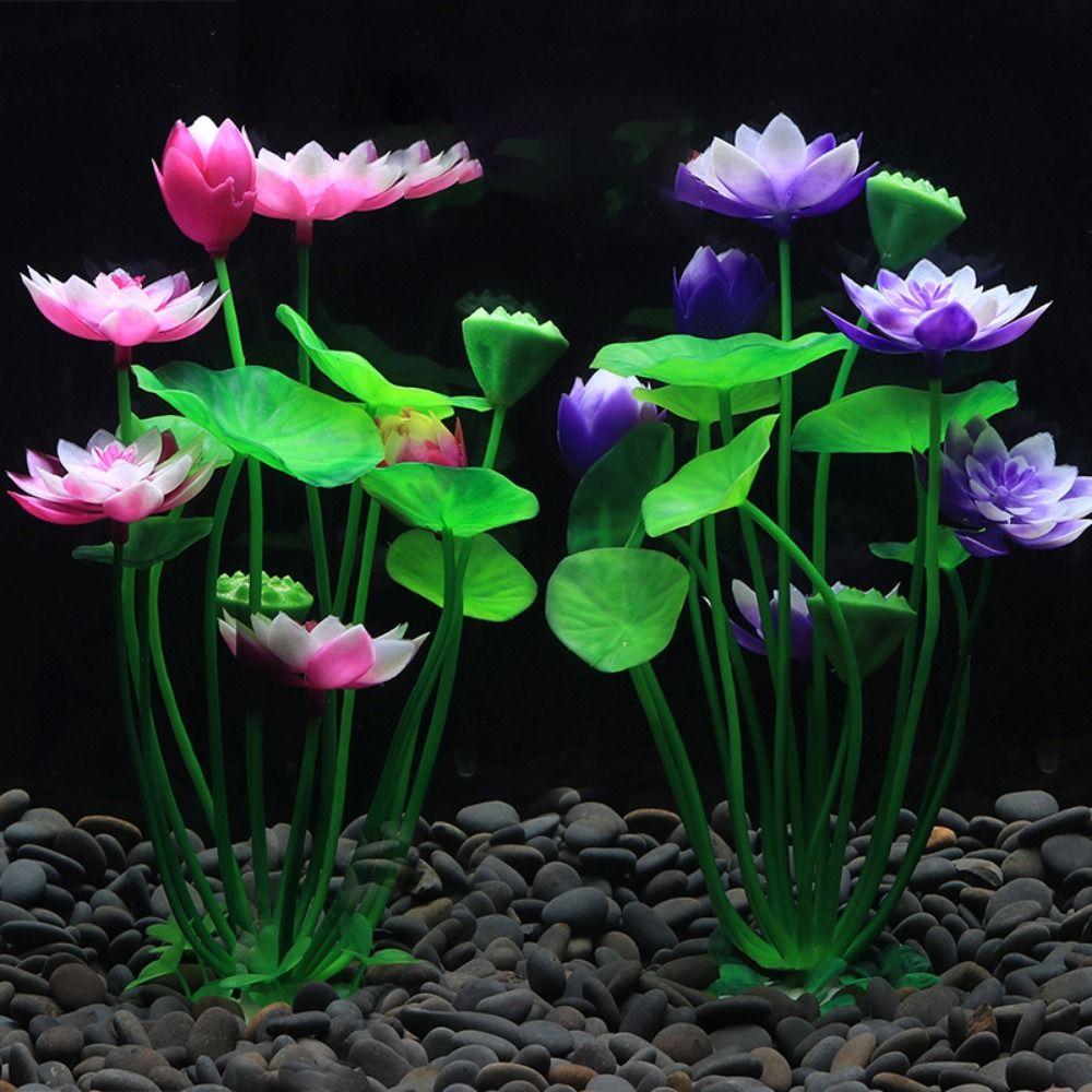 for Fish Tank Decor Beautiful Plasitc Water Grass Artificial Lotus Lotus Ornaments Aquatic Flower