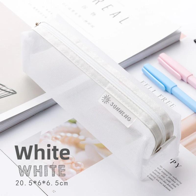 Cute Transparent Mesh Pencil Pouch High Value Student Stationery Bag Portable Multi-functional Student Supplies Storage Bag