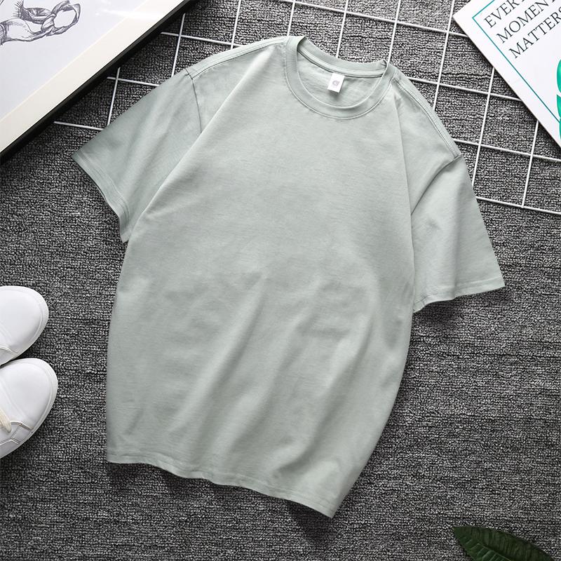 Zirunking Long-staple Cotton Short-sleeved T-shirt Unisex Top Youth Casual Solid Color Loose Round Neck Half-sleeved Top CHANGRONG
