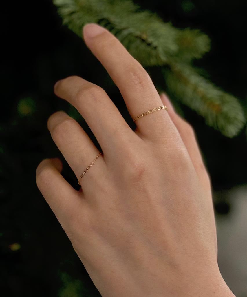 Helene Jewelry Кольцо с тонкой шнурковой цепочкой 14K 18K