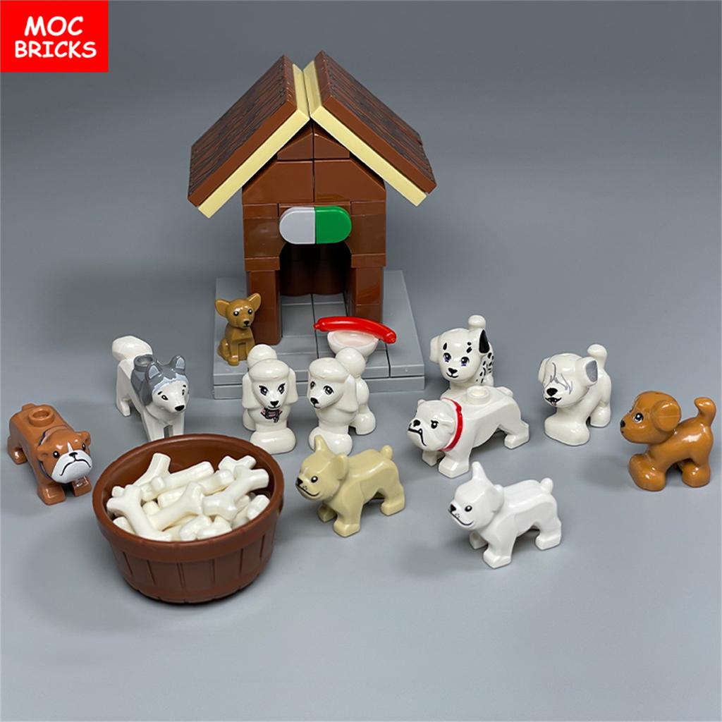 MOC Кубики Серия Маленькие Собаки Французский Бульдог Хаски Пудель Будка Собранные Строительные Блоки Детские Игрушки Пластиковая Кукла