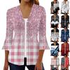 Women's Fashion Loose Casual Printed Three-quarter Sleeve Button Shirt Cardigan Top