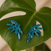 Teal Green Vintage Glass Leaf Fairy Crystal Earrings