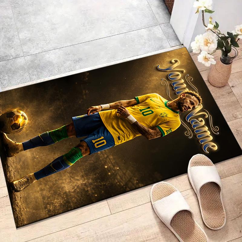 Brazilian football player Design Area Rug Personalized Name- Non-Slip, Soft & Cozy Floor Mat for Living Room, Office - Indoor/Outdoor Carpet