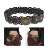 Wear Resistant Waist Belt with Round Disc Buckle Adult Motorcycle PU Waist Belts for Women Coat Dress Adjustable Length