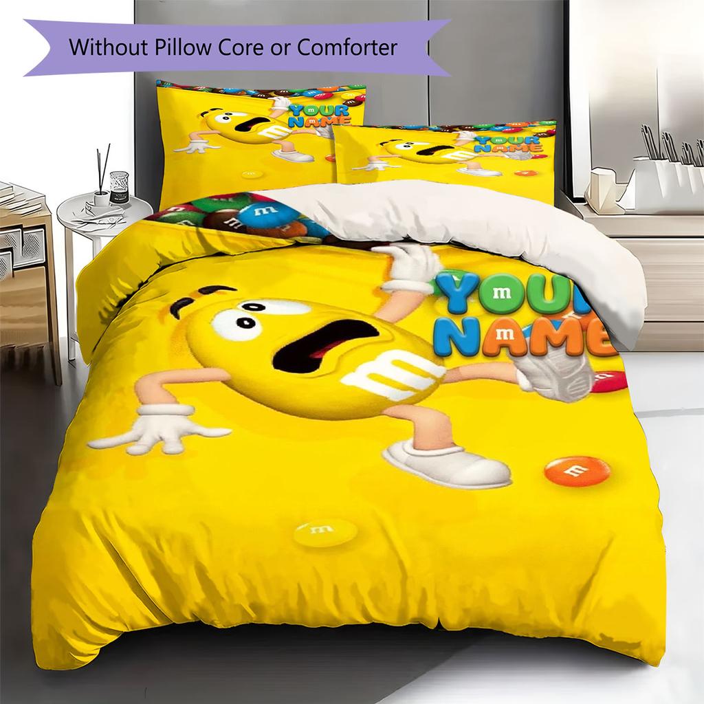 M&M's Custom Name Pattern Bedding,Quilt Set Quilt Cover Pillowcase Home Birthday Gift(1 * duvet cover + 2 * pillowcase, without core)