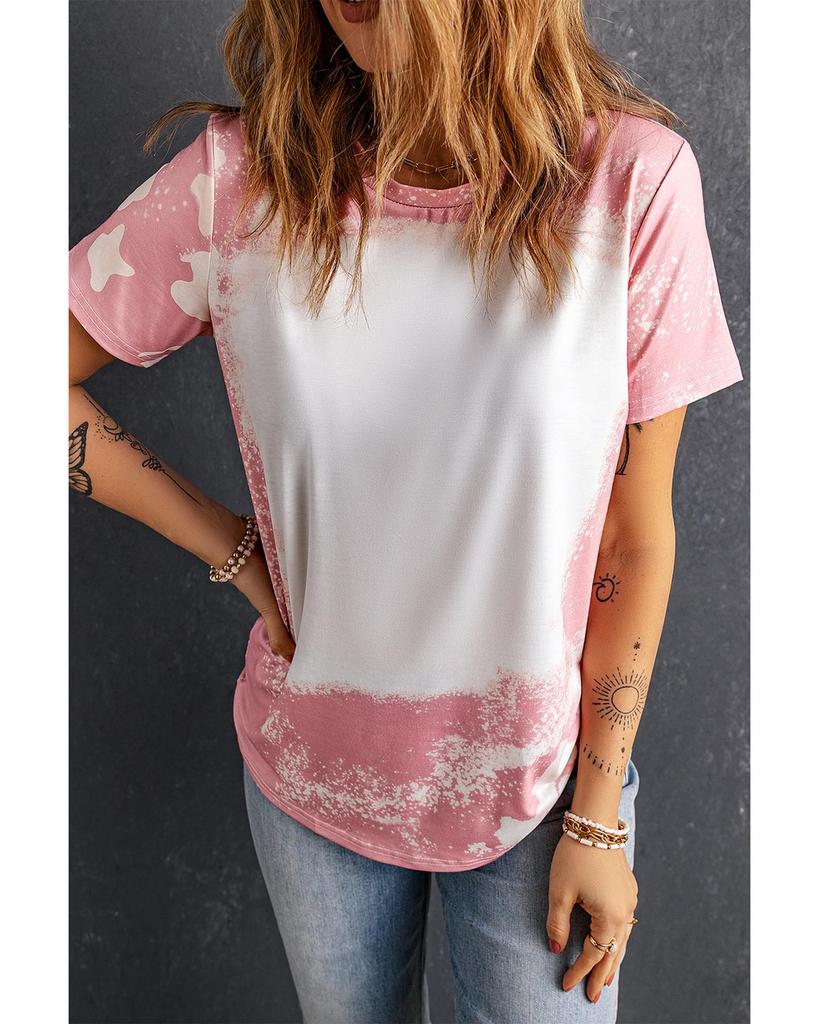 Azura Exchange Pink Tie Dye Color Bleached Short Sleeve T Shirt
