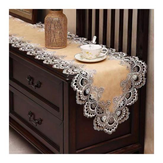 Lace Table Runner, Vintage Lace Dining Table Runner, Non Slip Coffee Table Runners, Waterproof Oil-Proof Table Runner with Exquisite Lace for Dining