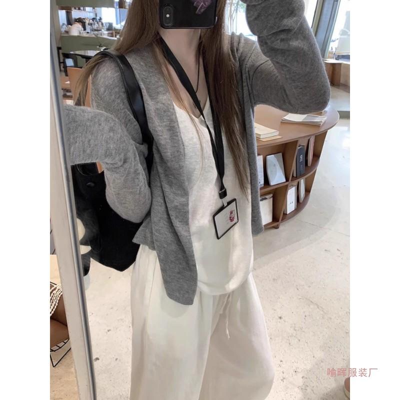 Womens Loose Knit Cardigan V Neck Short Top Early Fall Korean Style