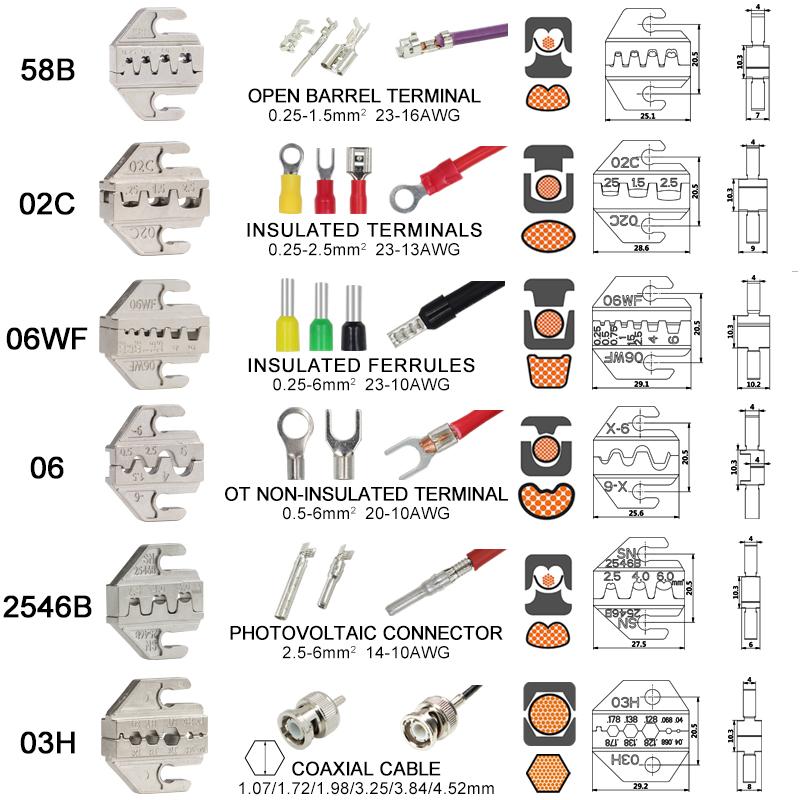 Ratcheting Crimping Tool Set 8 PCS with Changeable Jaws for Dupont JST MOLEX - Open Barrel Terminals, Insulated & Non-Insulated Ferrules