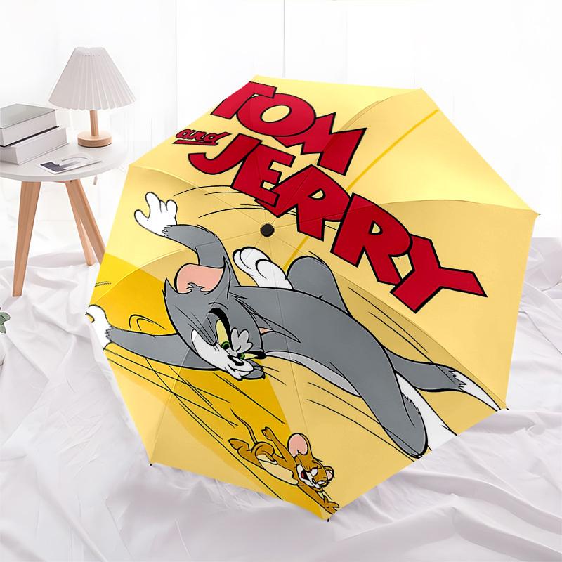 1pc Tom and Jerry Automatic Folding Umbrella - Compact 8-Rib Design, Durable Plastic & Iron1336L
