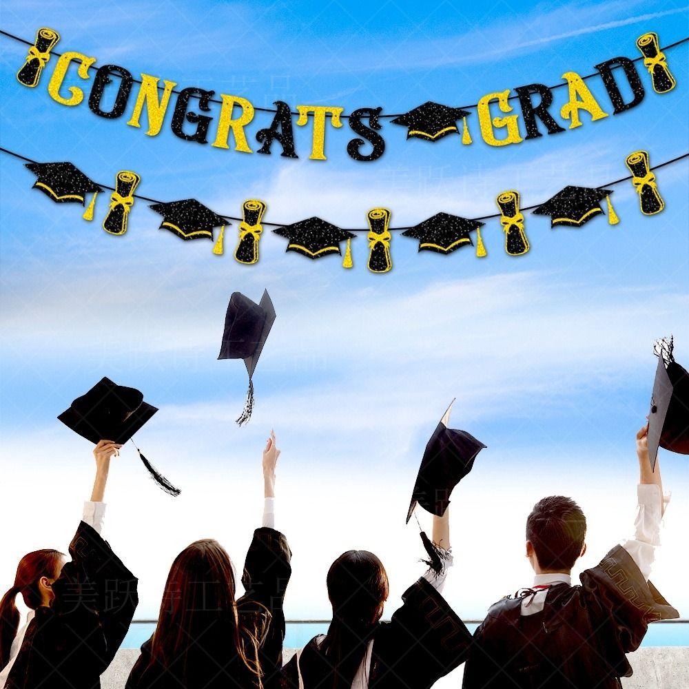 Gold Shining Glittery Gold Garland Glitter Decor Graduation Hanging Banner Photo Background